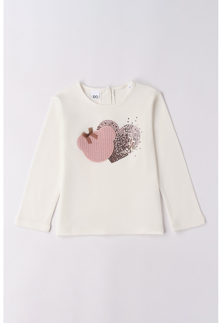 Bluza de bumbac cu model cu inimi cu paiete