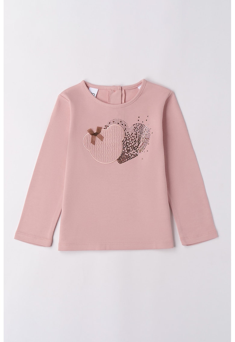 Bluza de bumbac cu model cu inimi cu paiete