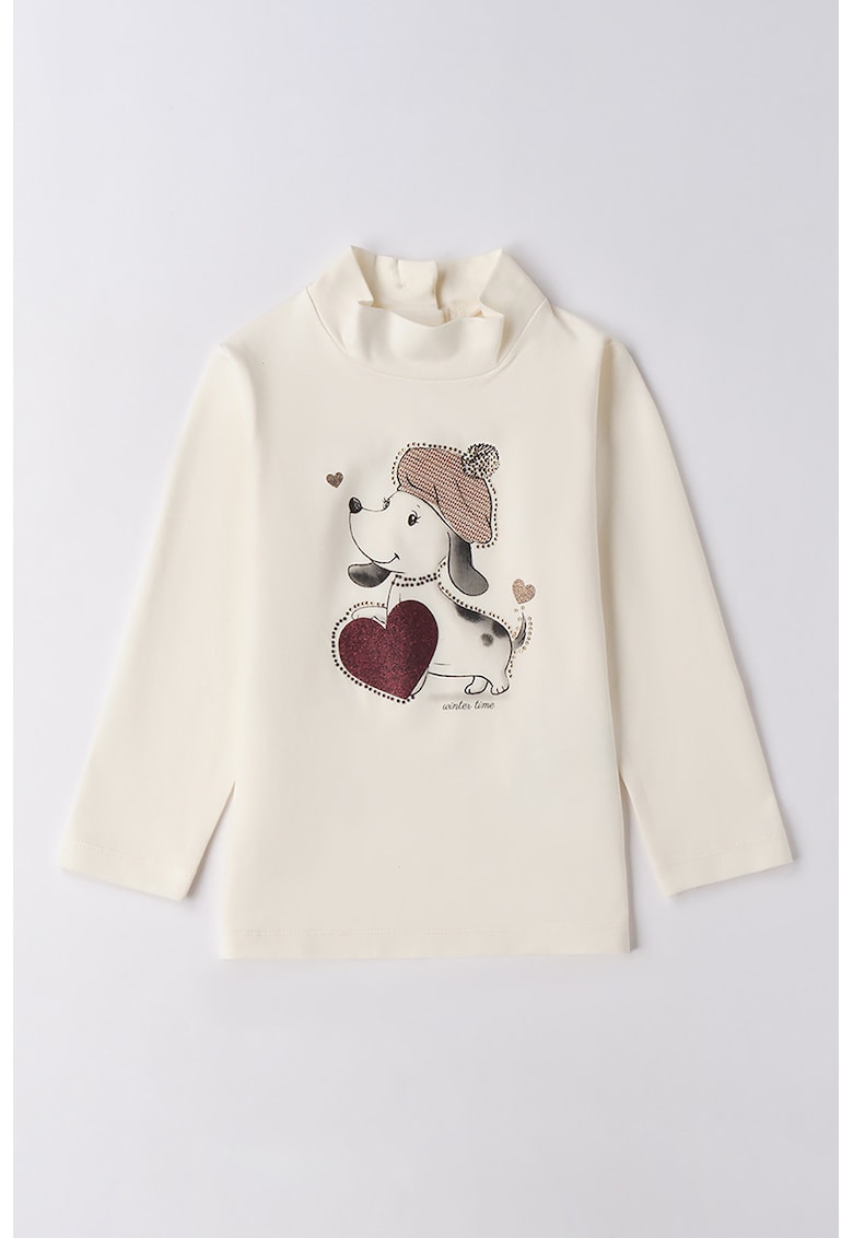 Bluza din amestec de bumbac cu imprimeu grafic si guler scurt Bluza din amestec de bumbac cu imprimeu grafic si guler scurt