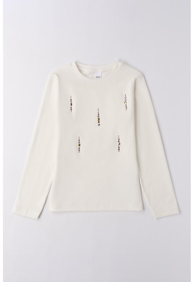 Bluza din amestec de bumbac cu aplicatii metalice - Alb