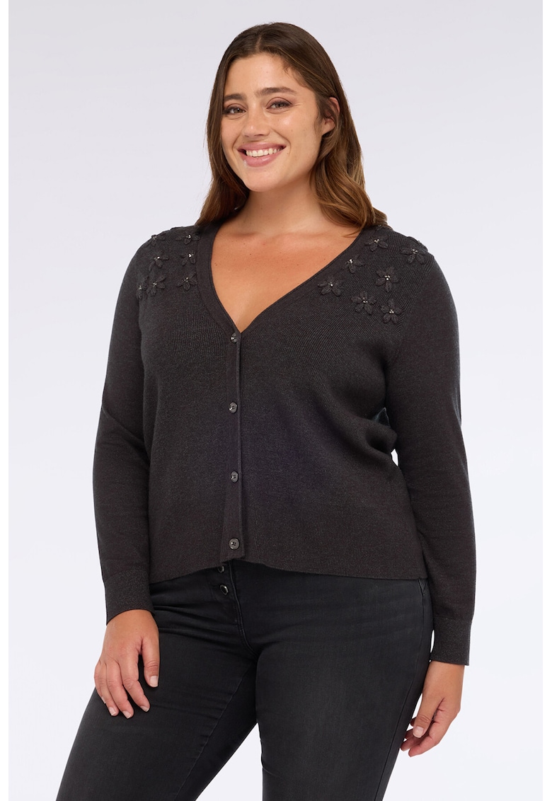 Cardigan tricotat fin cu decolteu in V