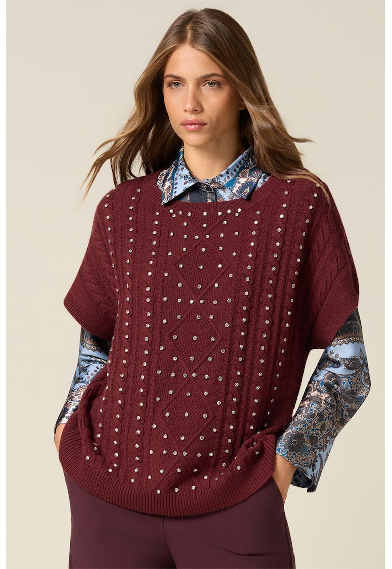 Pulover din amestec de lana cu maneci scurte