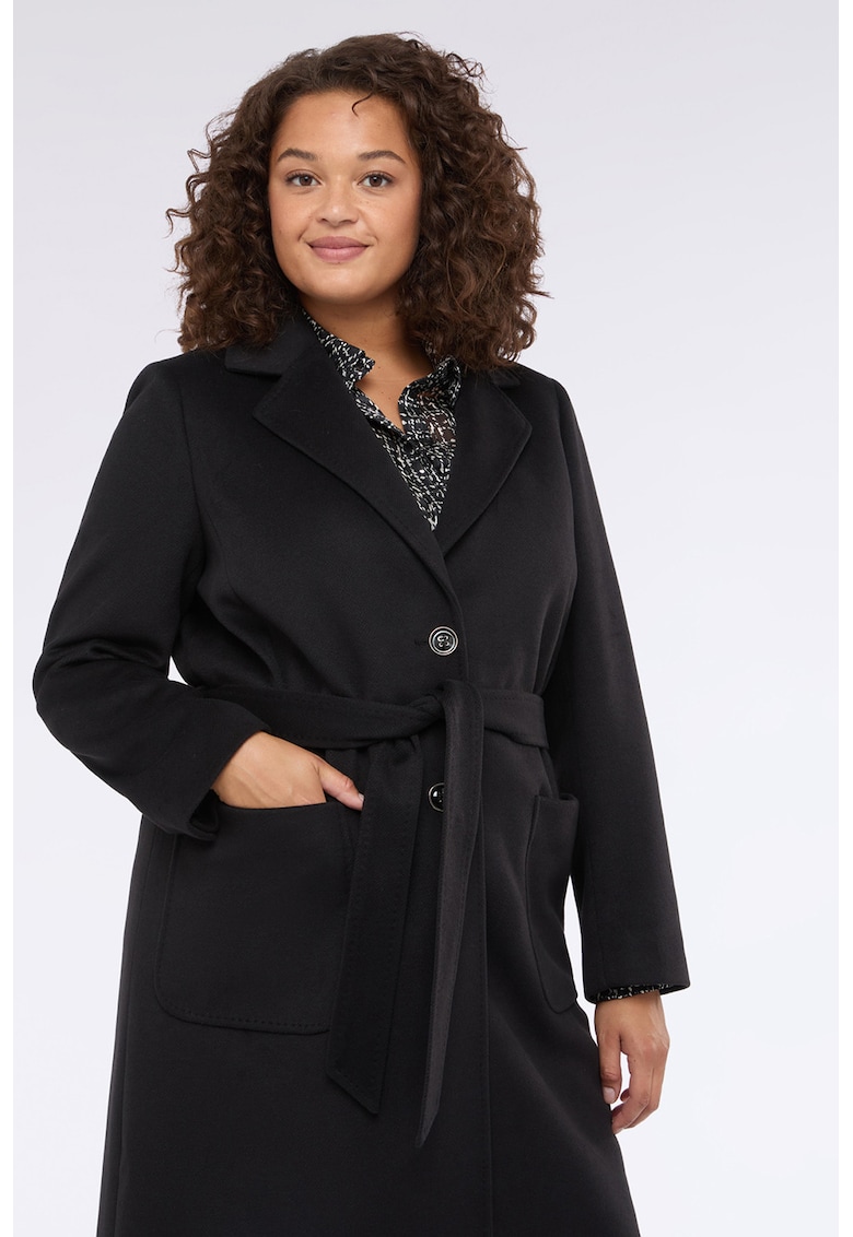 Palton uni cu cordon in talie