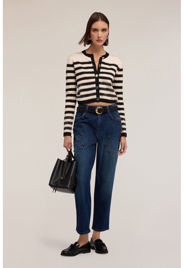 Blugi drepti crop cu aplicatii