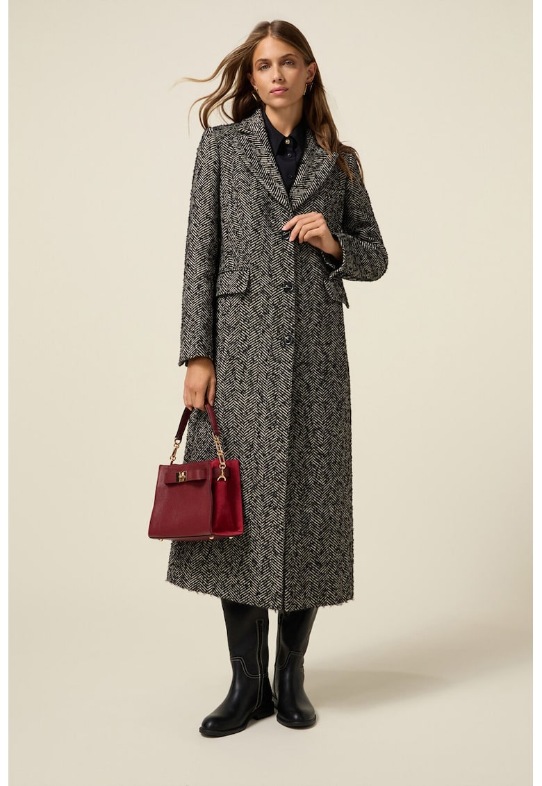 Palton lung cu model herringbone