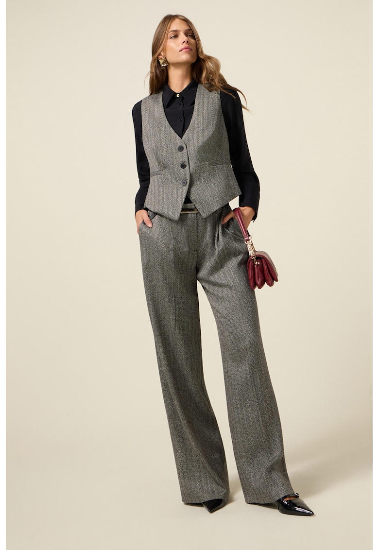 Pantaloni cu croiala ampla si model Herringbone - Negru/Alb murdar