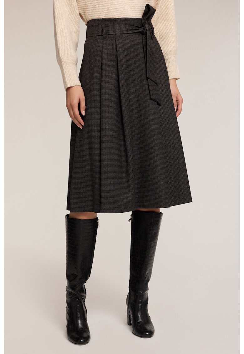 Fusta midi cu croiala evazata cu inchidere cu cordon