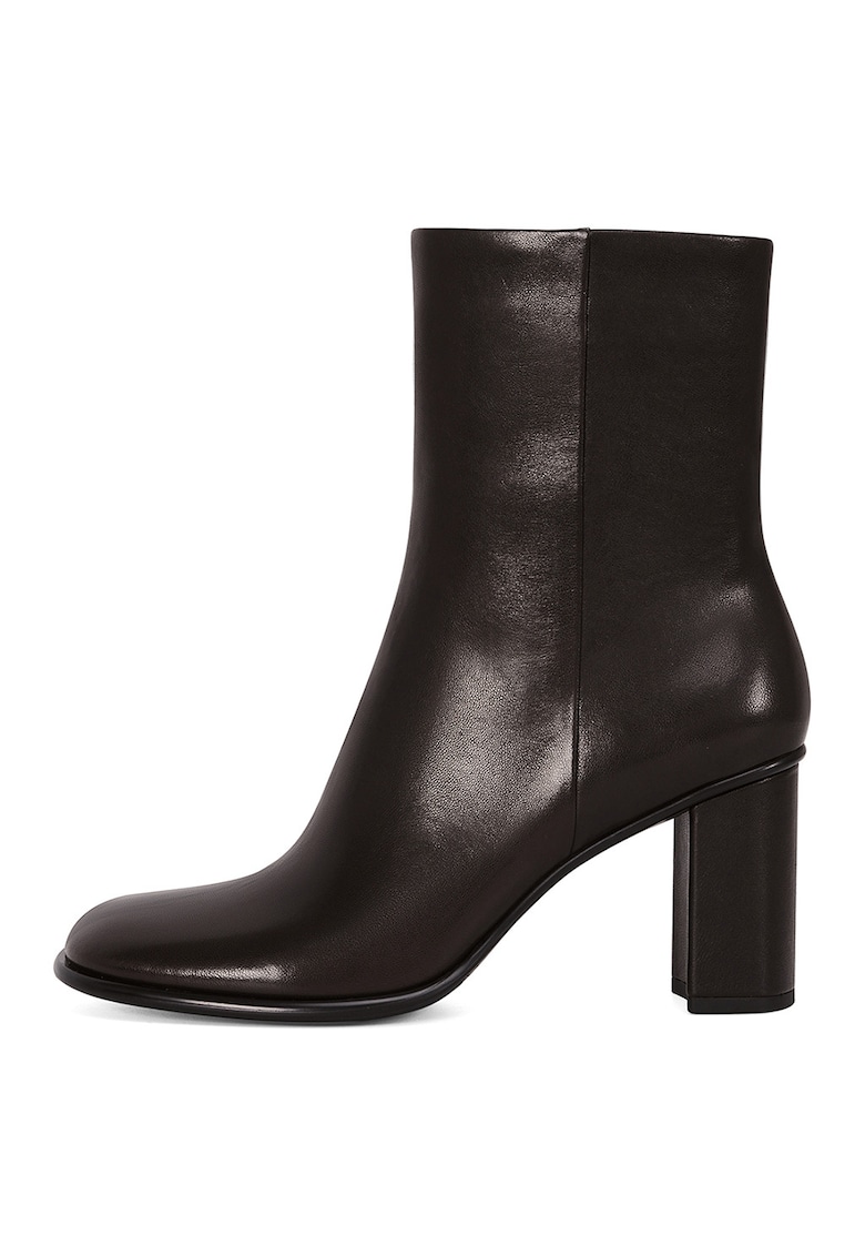 Botine din piele cu toc masiv - Maro inchis