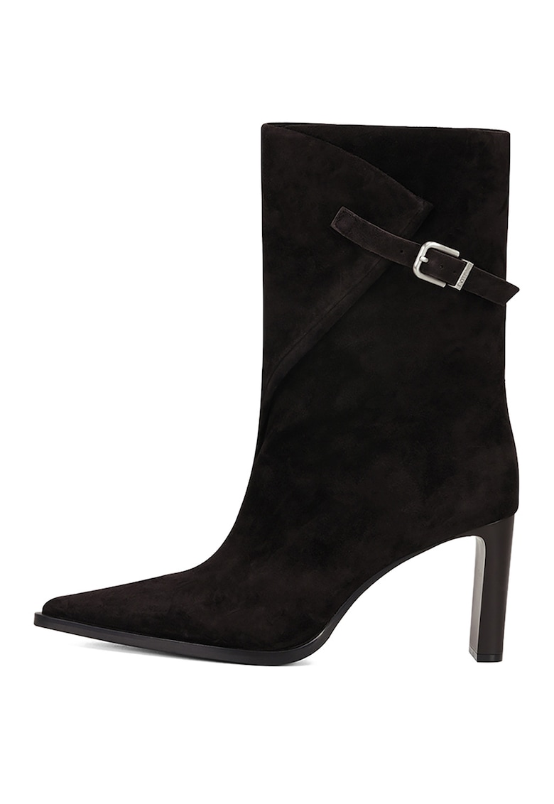 Cizme mid-calf din piele intoarsa cu toc inalt