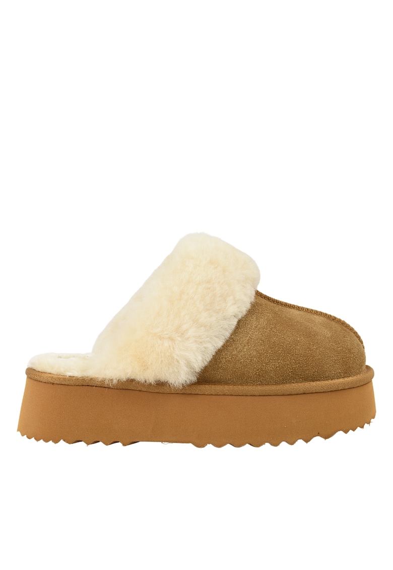 Papuci sport - dama - D113-11 - camel - piele intoarsa - Maro camel