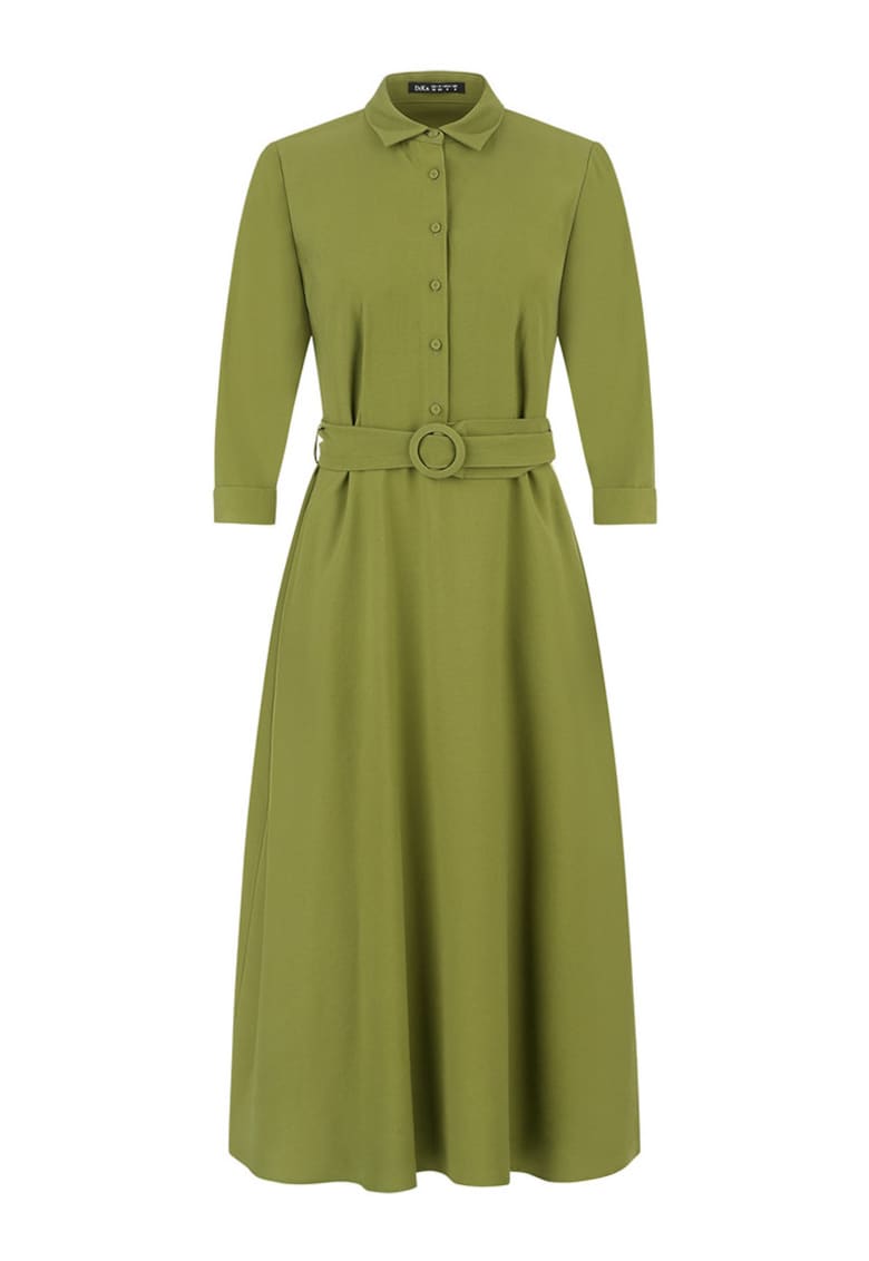 Rochie evazata cu maneca lunga si fenta cu nasturi