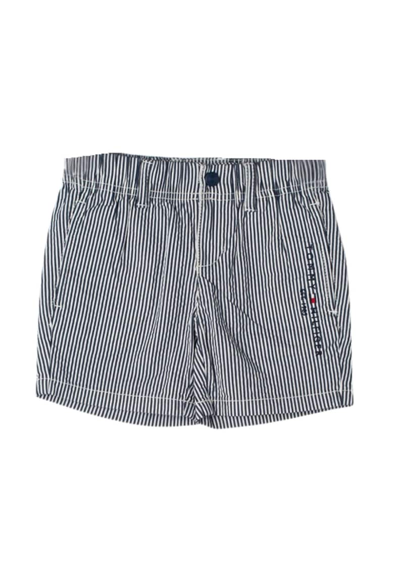 Pantaloni scurti Seersucker pentru baieti - cu dungi bleumarin si albe - 128