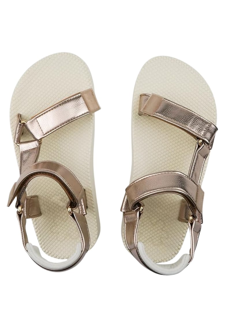 Sandale confortabile pentru femei - tip slap flop - auriu deschis metalic - marimea