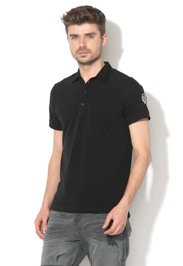 Tricou polo de pique cu guler de denim Miles