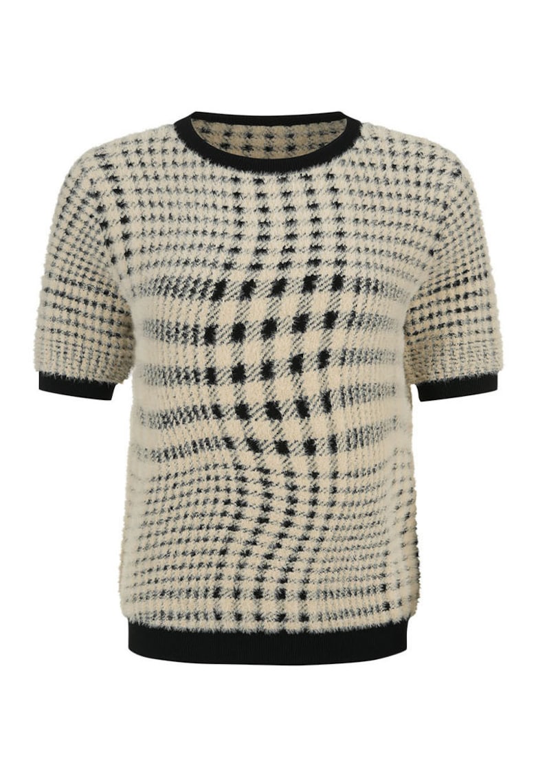 Pulover pufos cu maneca scurta si imprimeu geometric