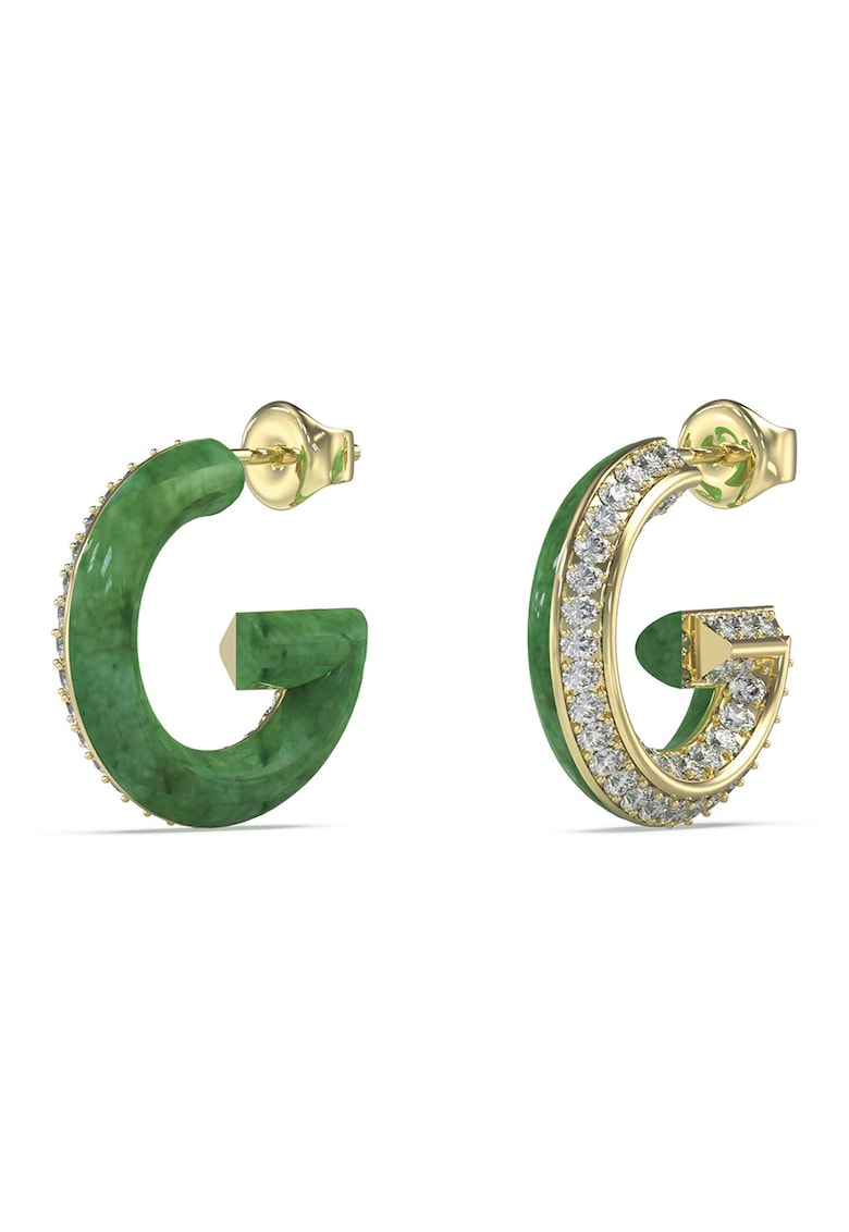 Cercei rotunzi din otel inoxidabil decorati cu resina si cristale