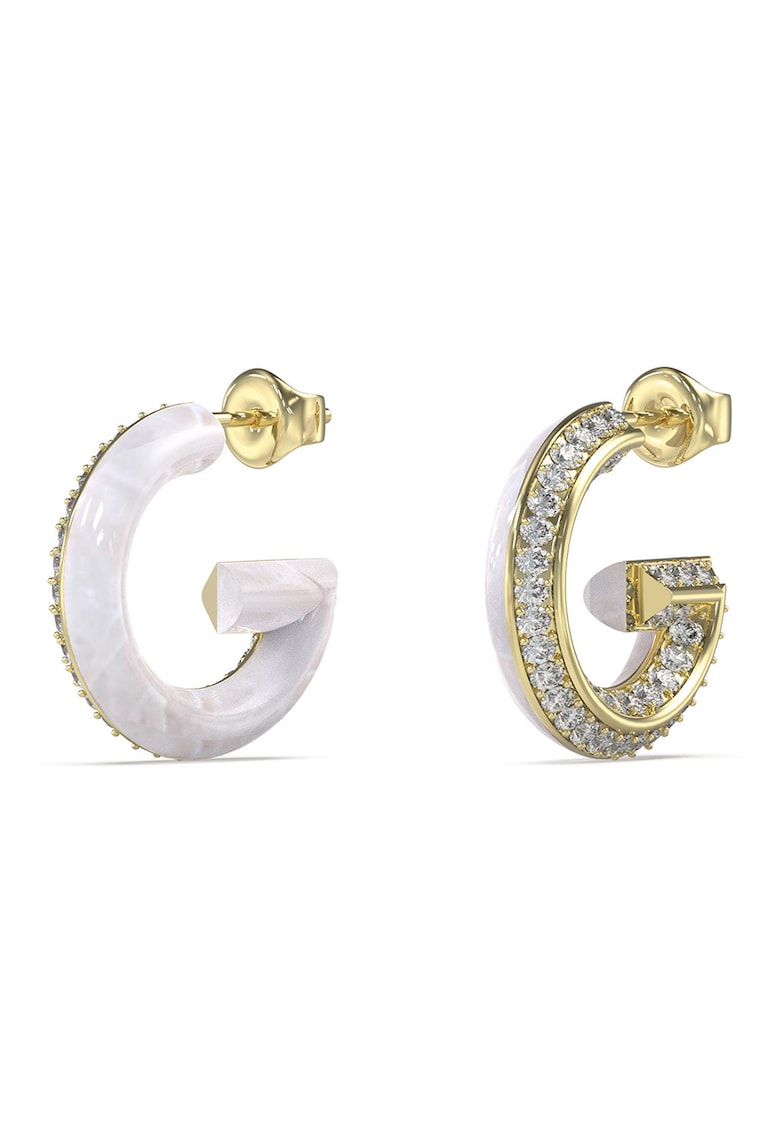 Cercei rotunzi din otel inoxidabil decorati cu resina si cristale