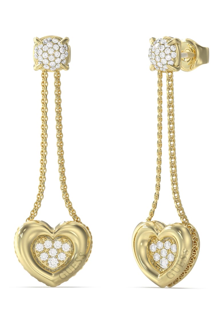 Cercei drop cu cristale in forma de inimi