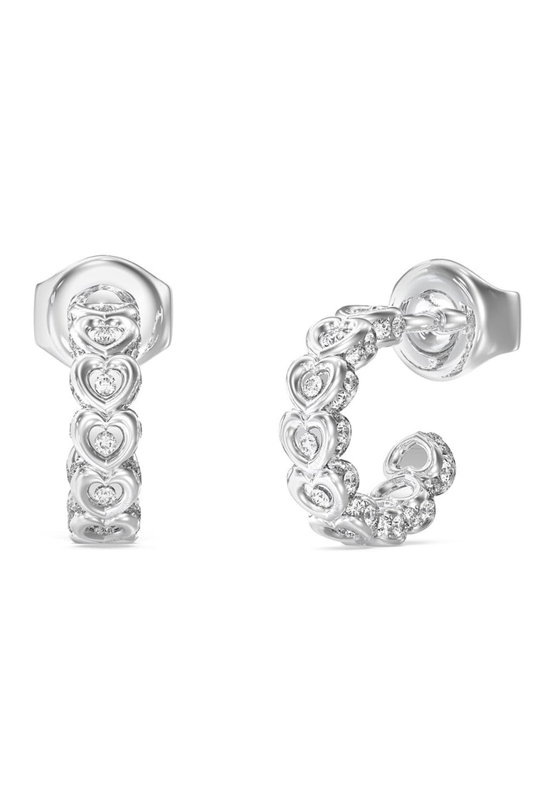 Cercei mici rotunzi cu cristale in forma de inima