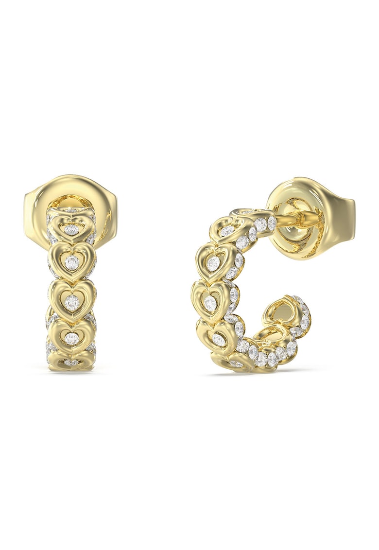 Cercei mici rotunzi cu cristale in forma de inima