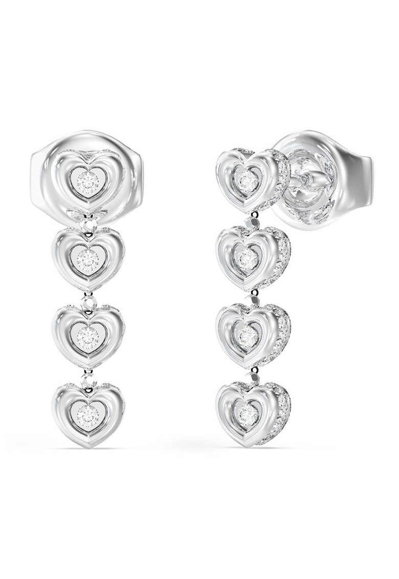 Cercei drop cu cristale in forma de inimi