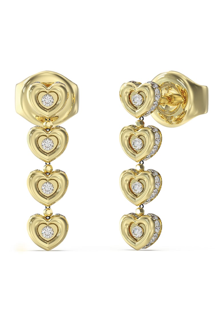 Cercei drop cu cristale in forma de inimi