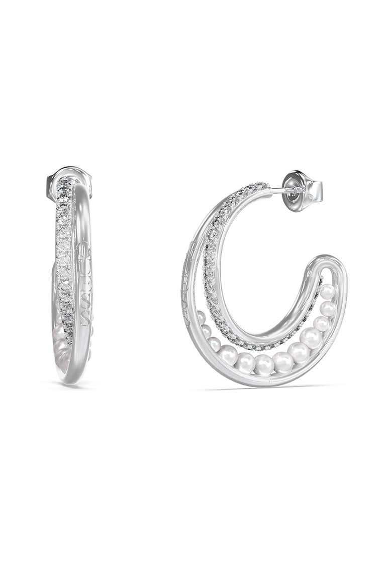 Cercei rotunzi cu cristale si perle Tiny Pearly