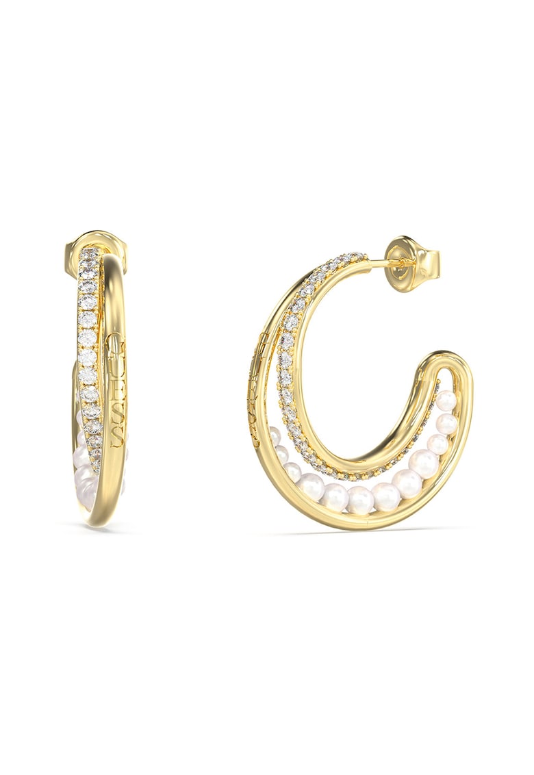 Cercei rotunzi cu cristale si perle Tiny Pearly