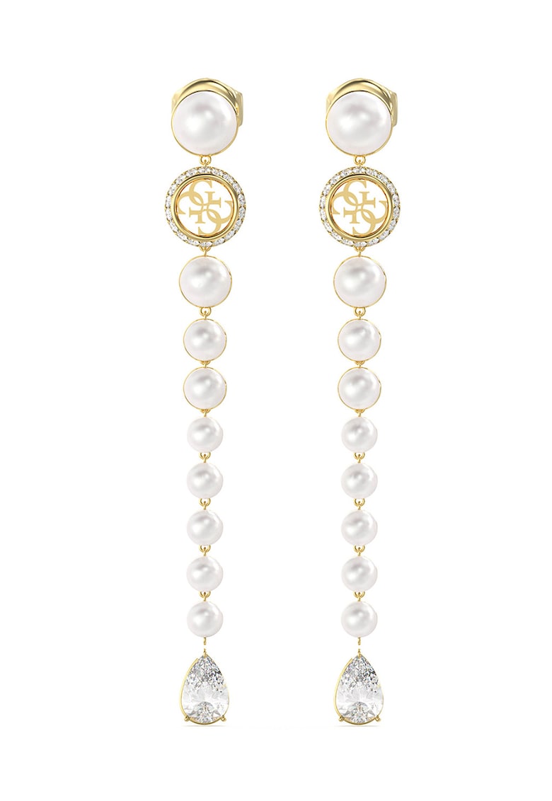 Cercei drop cu zirconia Mother of Pearl - Alb/Auriu