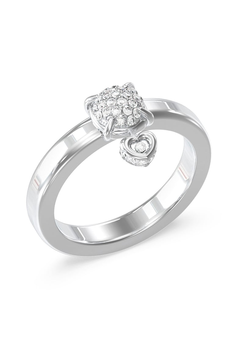 Inel de rodiu in forma de inima cu cristal