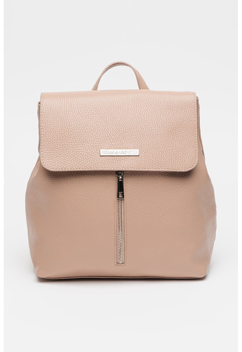 Rucsac din piele cu buzunar exterior - Roz prafuit