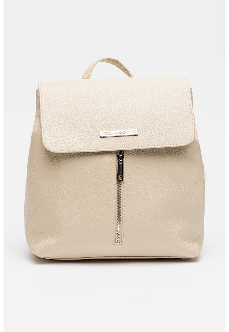 Rucsac din piele cu buzunar exterior - Bej deschis