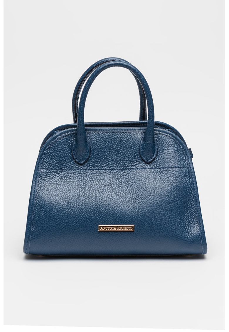 Geanta din piele cu bareta de umar - Bleumarin