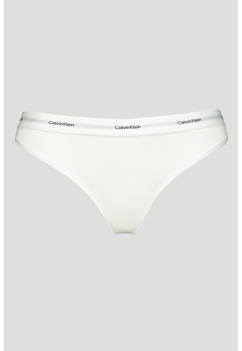 Chiloti tanga cu banda logo in talie - Alb optic