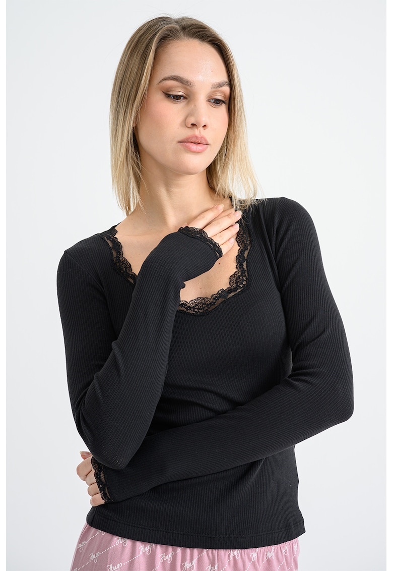 Bluza slim fit cu garnituri de dantela