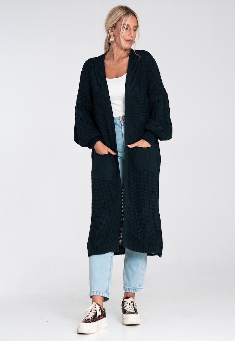 Cardigan lung bleumarin - subtire - fara inchidere - pentru femei acril