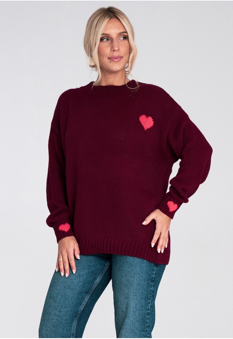 Pulover dama - tricotat gros - visiniu