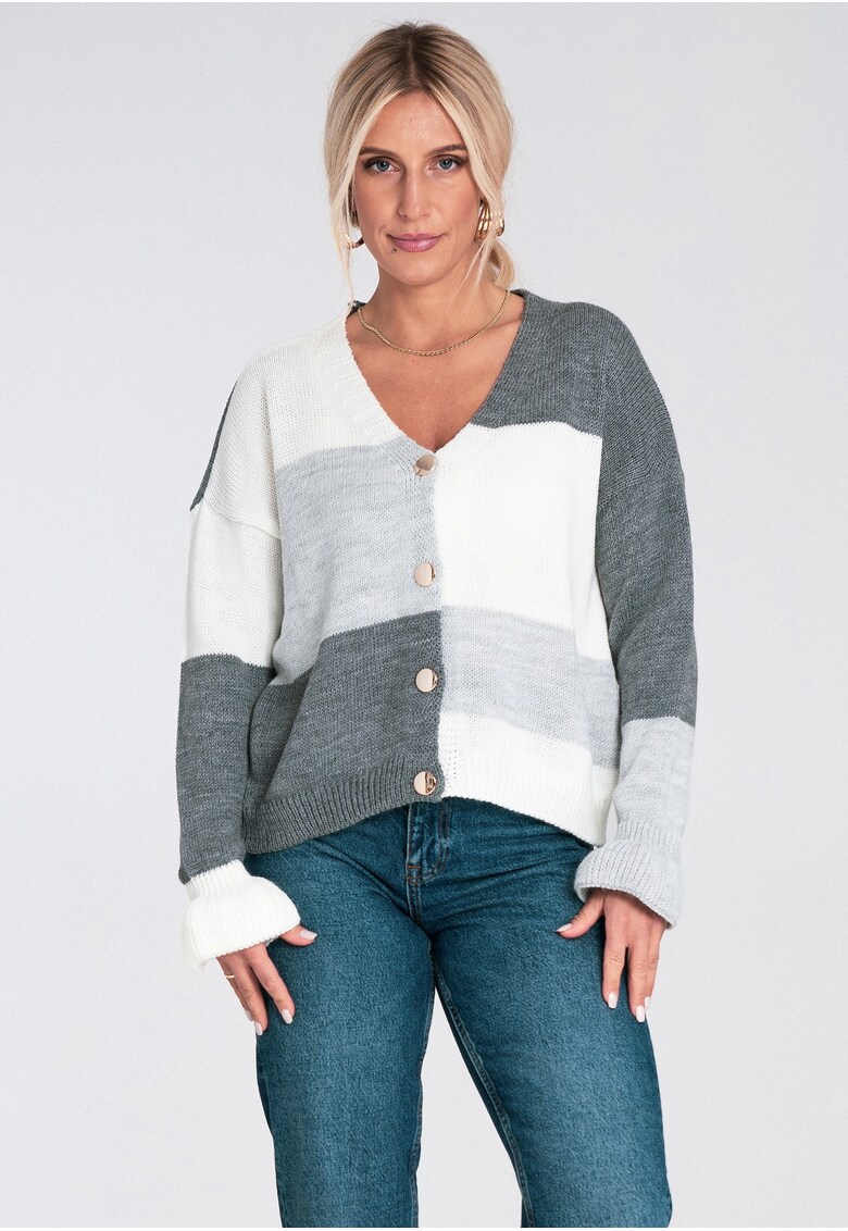 Cardigan scurt - gri - pentru femei - material calduros - acril