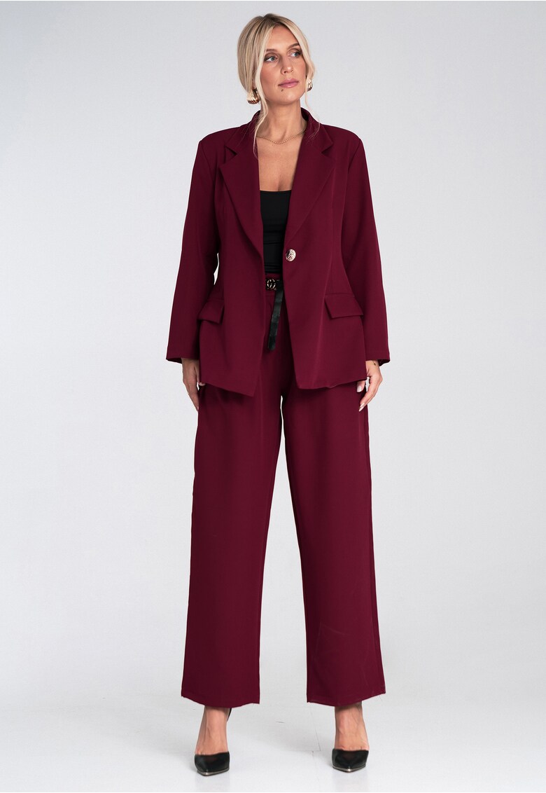 Costum dama jacheta larga si pantaloni - material poliester - visiniu - pentru ocazii elegante