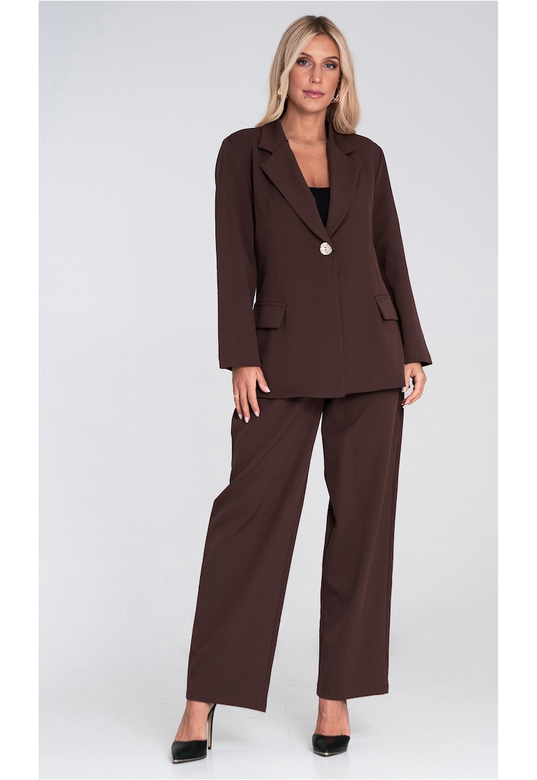 Costum pentru femei pantaloni largi - maro - material lejer poliester