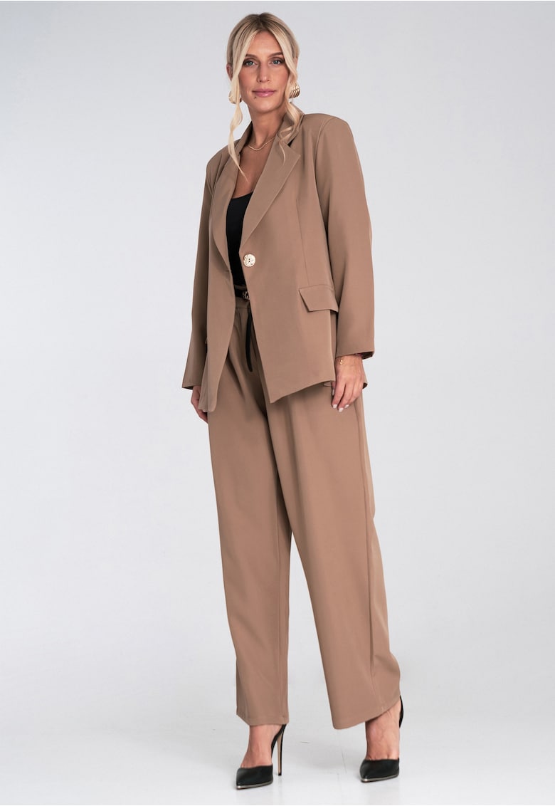 Costum de dama cu pantaloni largi - bej - poliester