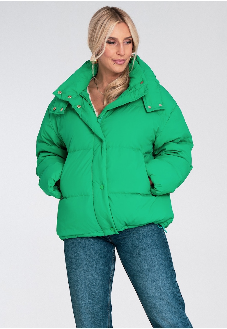 Geaca de dama - verde - supradimensionata - cu gluga - din puf sintetic