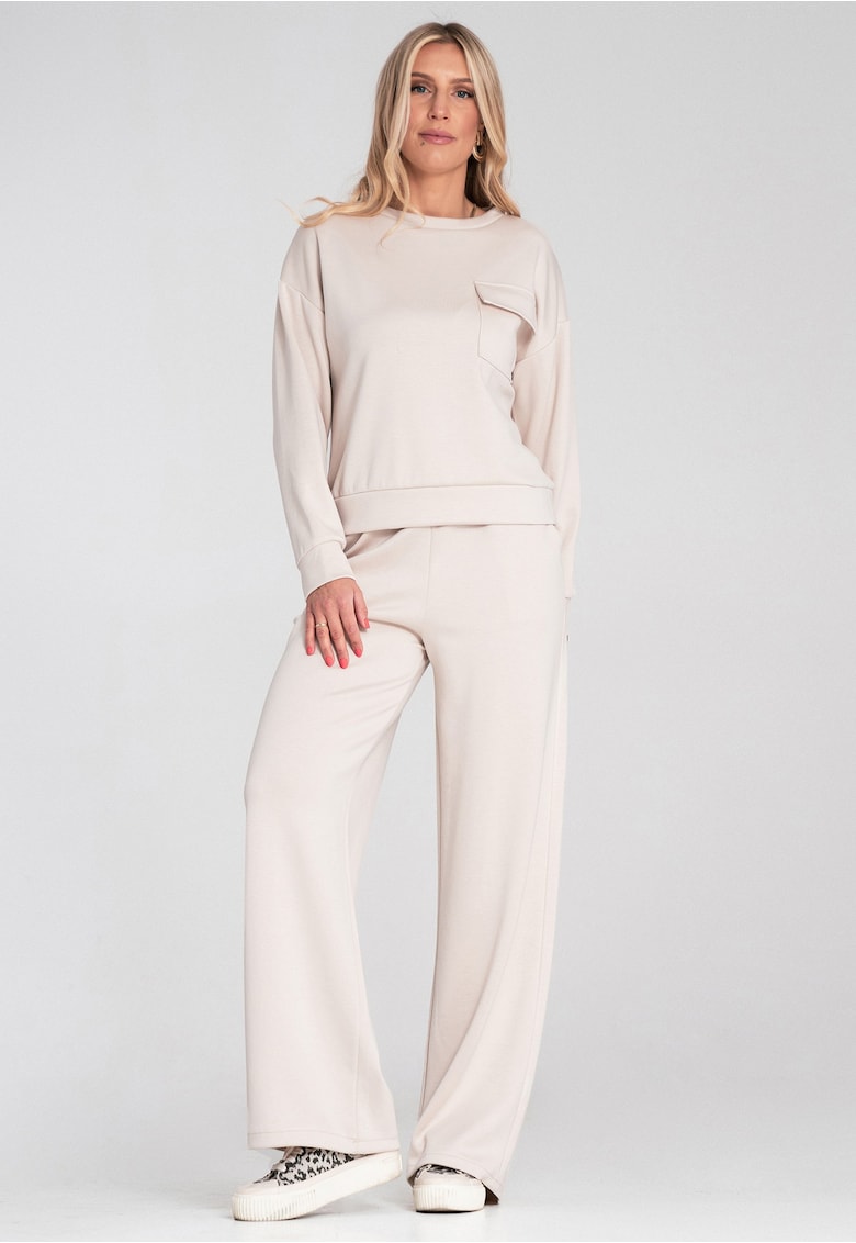 Set trening bej - croi larg - buzunar - material tricotat