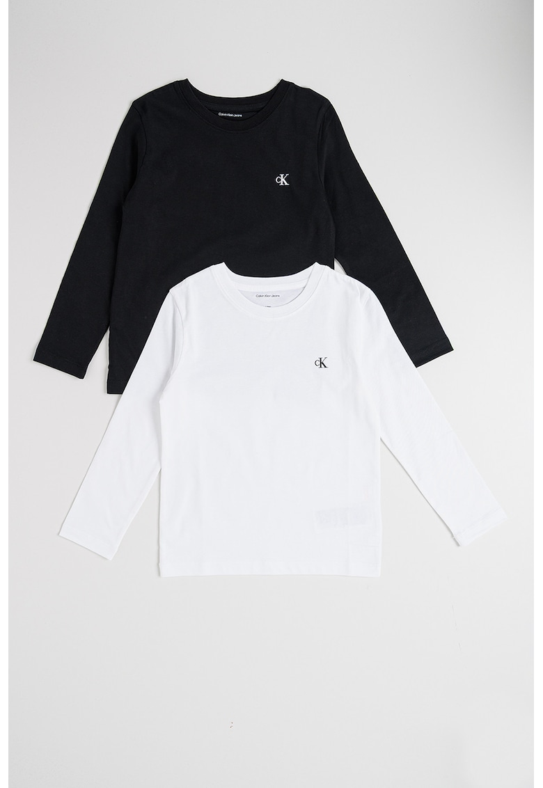 Set de bluze din bumbac cu decolteu la baza gatului - 2 piese - Alb/Negru