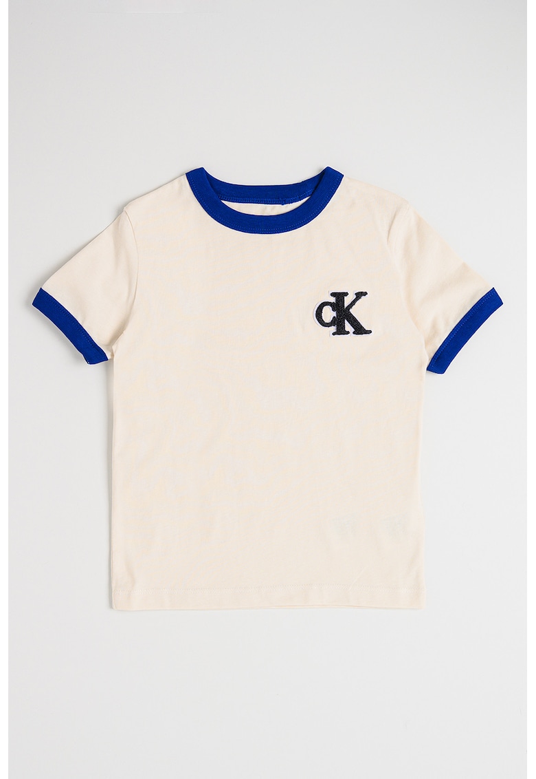 Tricou regular fit de bumbac - Albastru inchis/Bej