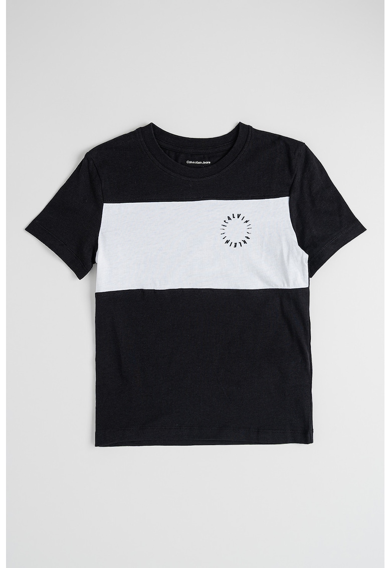 Tricou de bumbac cu decolteu la baza gatului - Alb/Negru