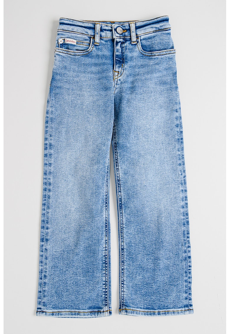 Blugi drepti cu aspect decolorat - Albastru