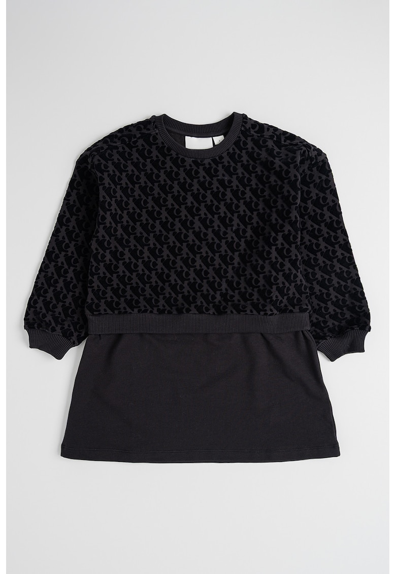 Rochie cu monograma si maneci lungi - Negru