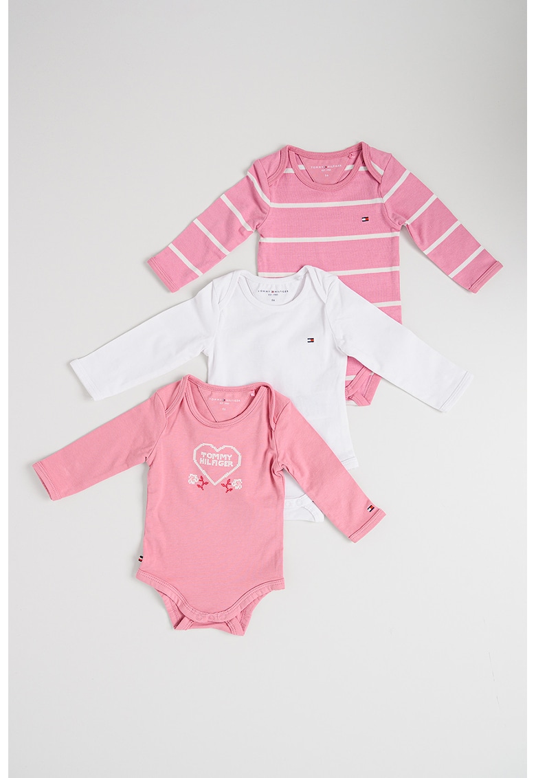 Set de body-uri cu maneci lungi si logo brodat - 3 piese