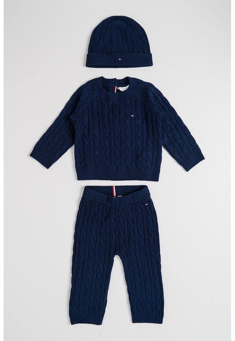 Set de bluza - pantaloni si caciula cu model torsade - 3 piese